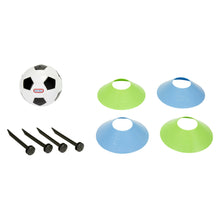 Soccer trainer accessories set: soccer ball, slats, and blue/green training cones