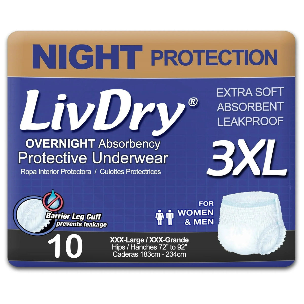 LivDry XL Overnight Adult Diapers for Women and Men, Max Protection Incontinence Underwear