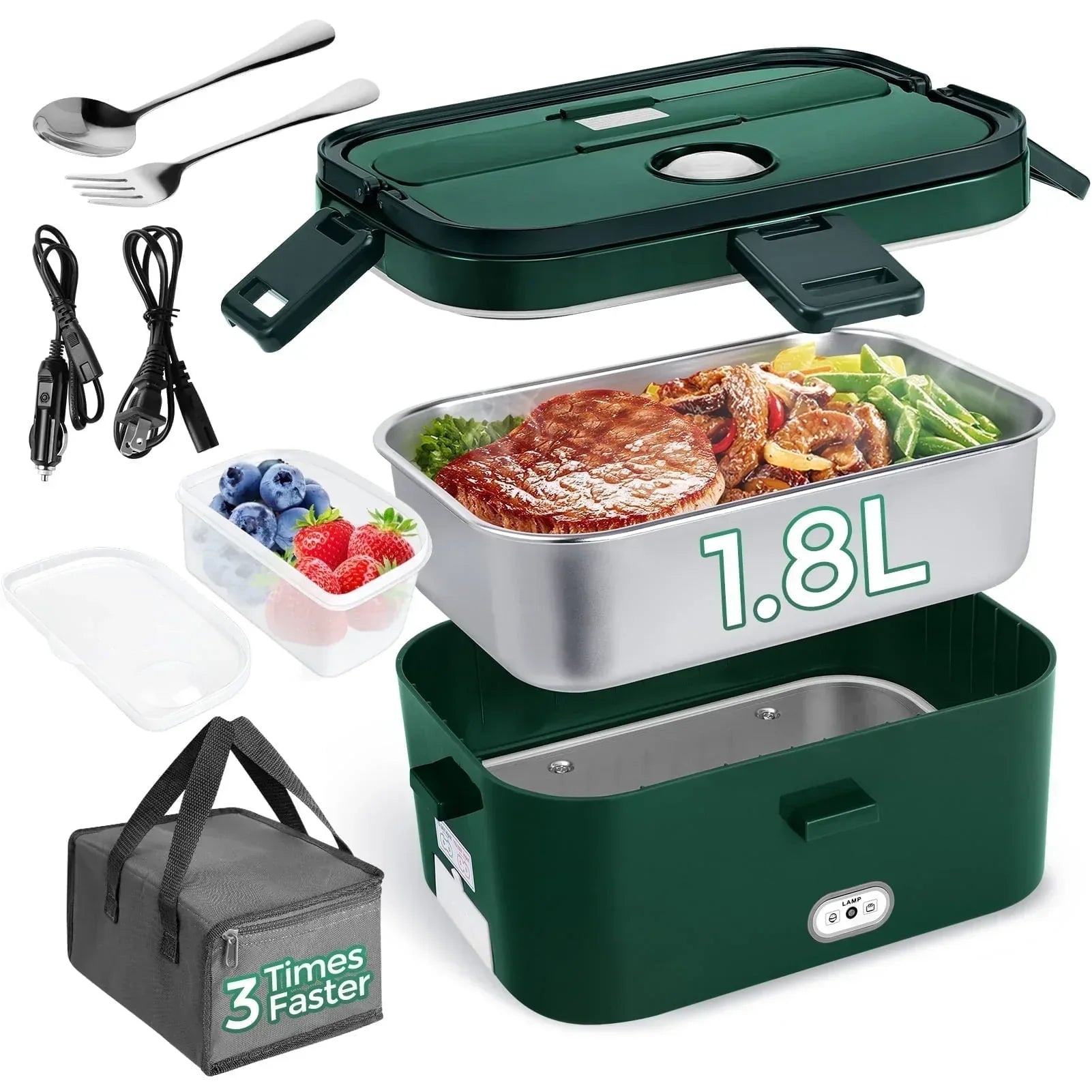 Livhil Electric Lunch Box Food Heater, Portable Food Warmer, Hot Lunch Warmer Heated Lunch Box for Adults, 60W 1.8L 12V-24V 110V Stainless Steel Container Portable Food Heater (Green+Royal Blue)