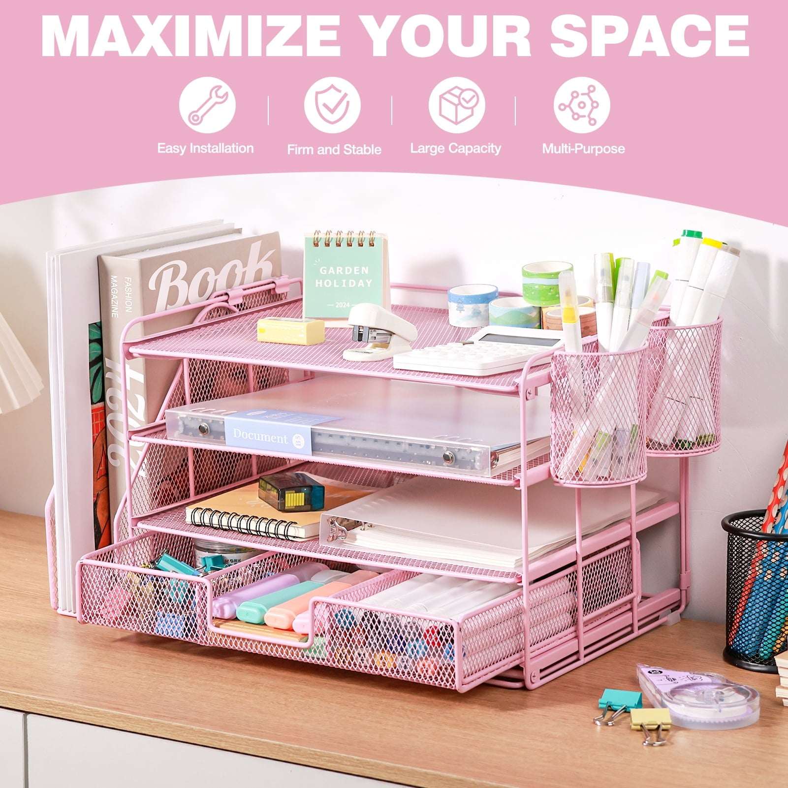 Livhil Desktop Organizer 4-Tier Desk Organizers Sets and Storage, File Organizers for Desk Drawer Organizer, Paper Organizer for Desk