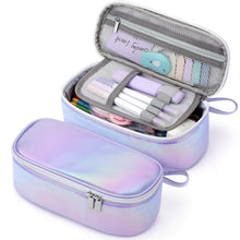 Lavender pencil pouch set with silver zipper, open mesh organizer insert