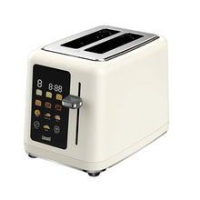 2-slice smart toaster with white body, front LCD control panel, and lever