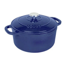 Indigo blue enameled cast iron Dutch oven with lid and side handles