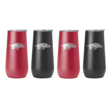 Set of 4 curved tumblers, red and black, each with animal logo and clear lid