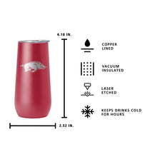 Curved tumbler with copper-lined vacuum insulation, laser-etched logo, keeps drinks cold