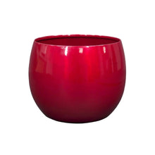 Red glossy round plant pot with open top for amaryllis bulb