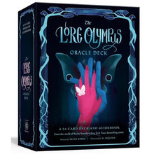 The Lore Olympus Oracle Deck boxed set, 54-card deck and guidebook, dark blue cover art