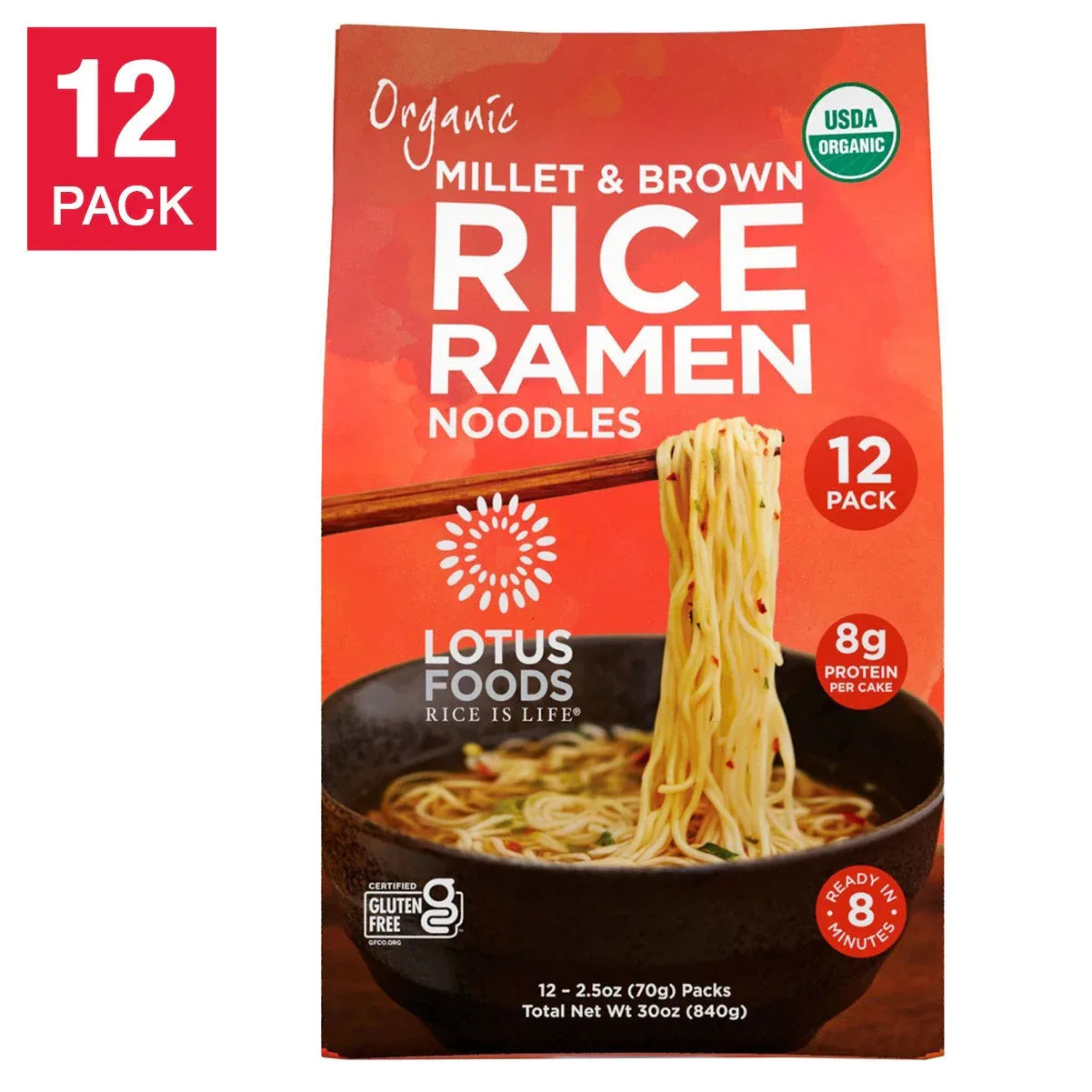 Lotus Foods, Organic Millet & Brown Rice Ramen, 2.5 oz, 12-Count - USA MEGA SHOP