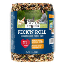 Love My Girls peck'n roll chicken seed log treat, 2.5 lb package with blue label