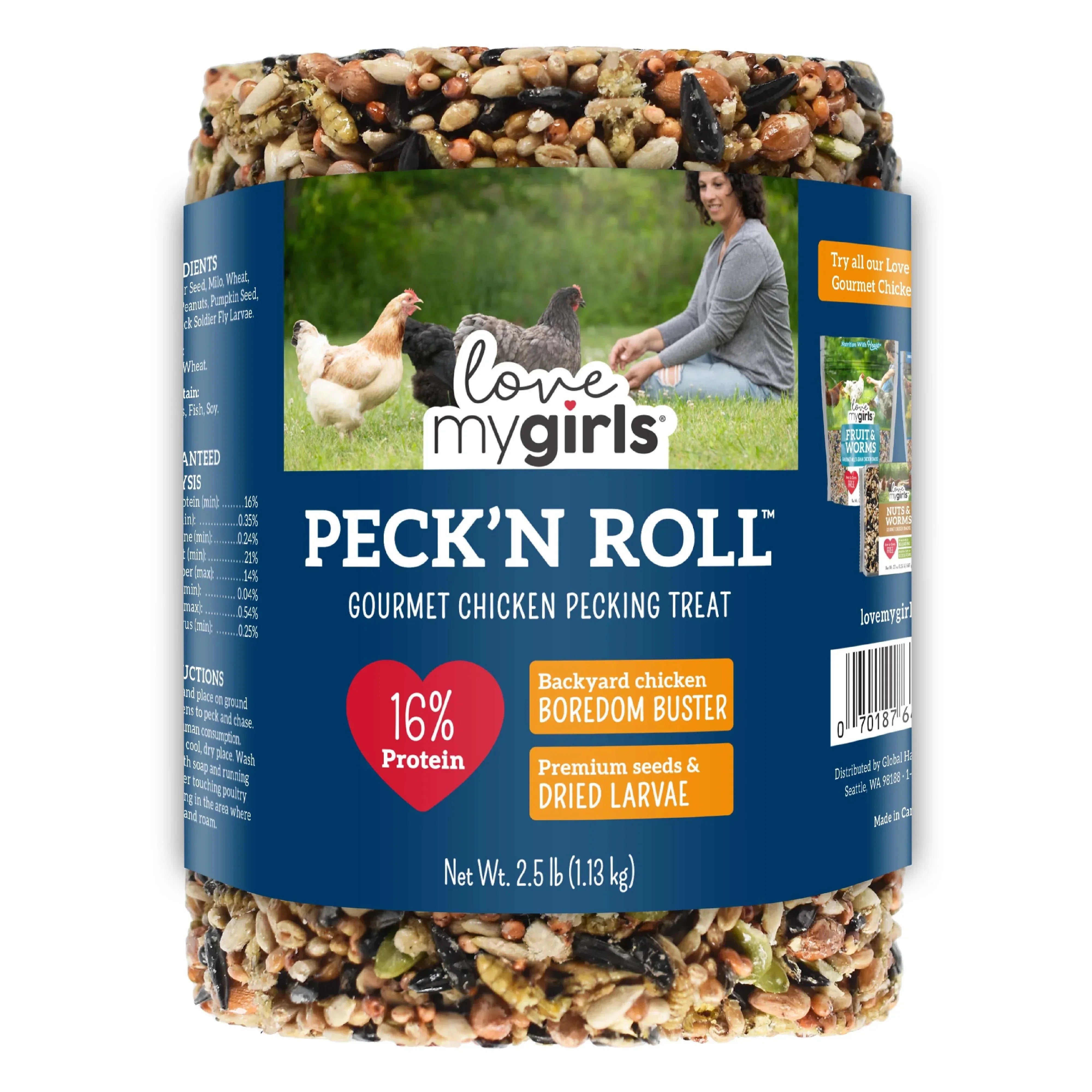 Love My Girls Peck 'N Roll Boredom Buster for Chickens, 2.5 lb. Seed Log, 1-Pack - USA MEGA SHOP