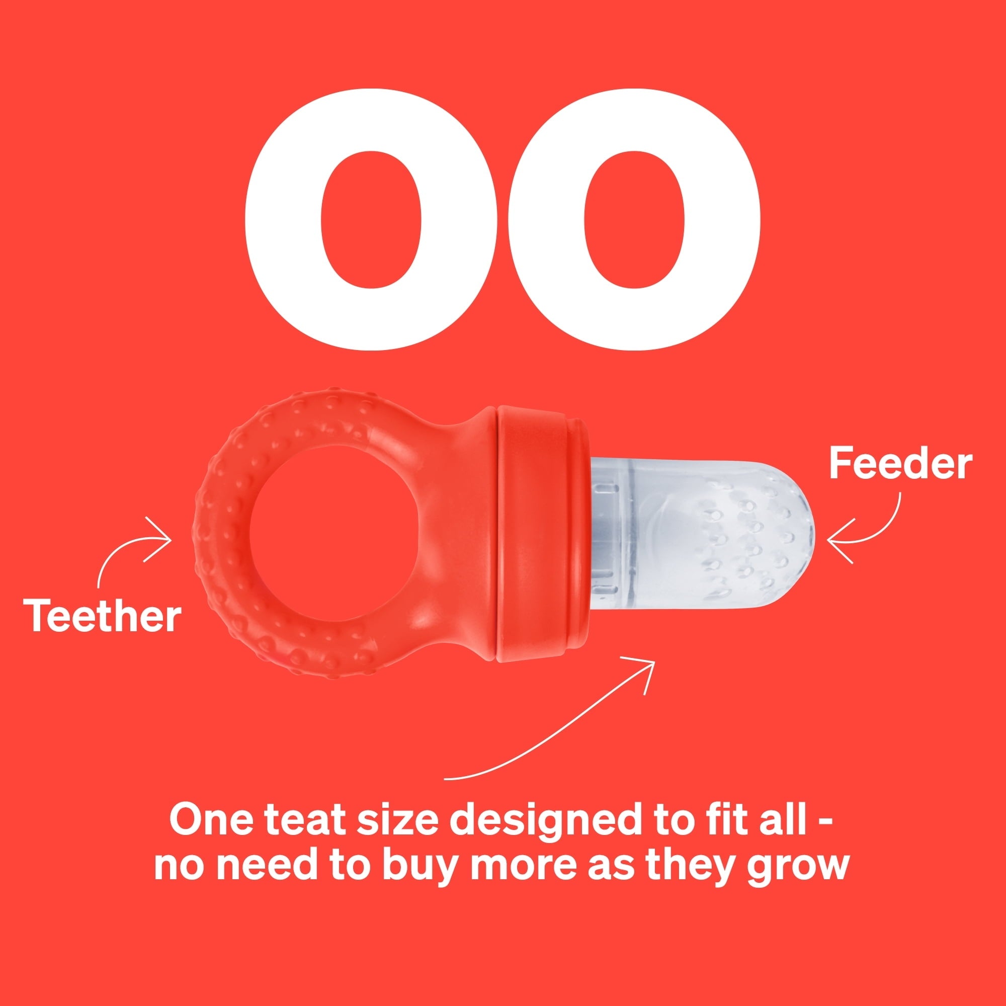 Love Noobs Baby Fruit Feeder, BPA-Free Baby Fruit Feeder & Teether Set, 4 Extra Teats, Red