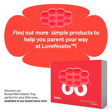 Red Love Noobs baby fruit feeder set packaging box with product icons
