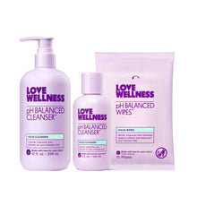 pH Balanced cleanser and wipes bundle with Love Wellness bottle and wipes pouch