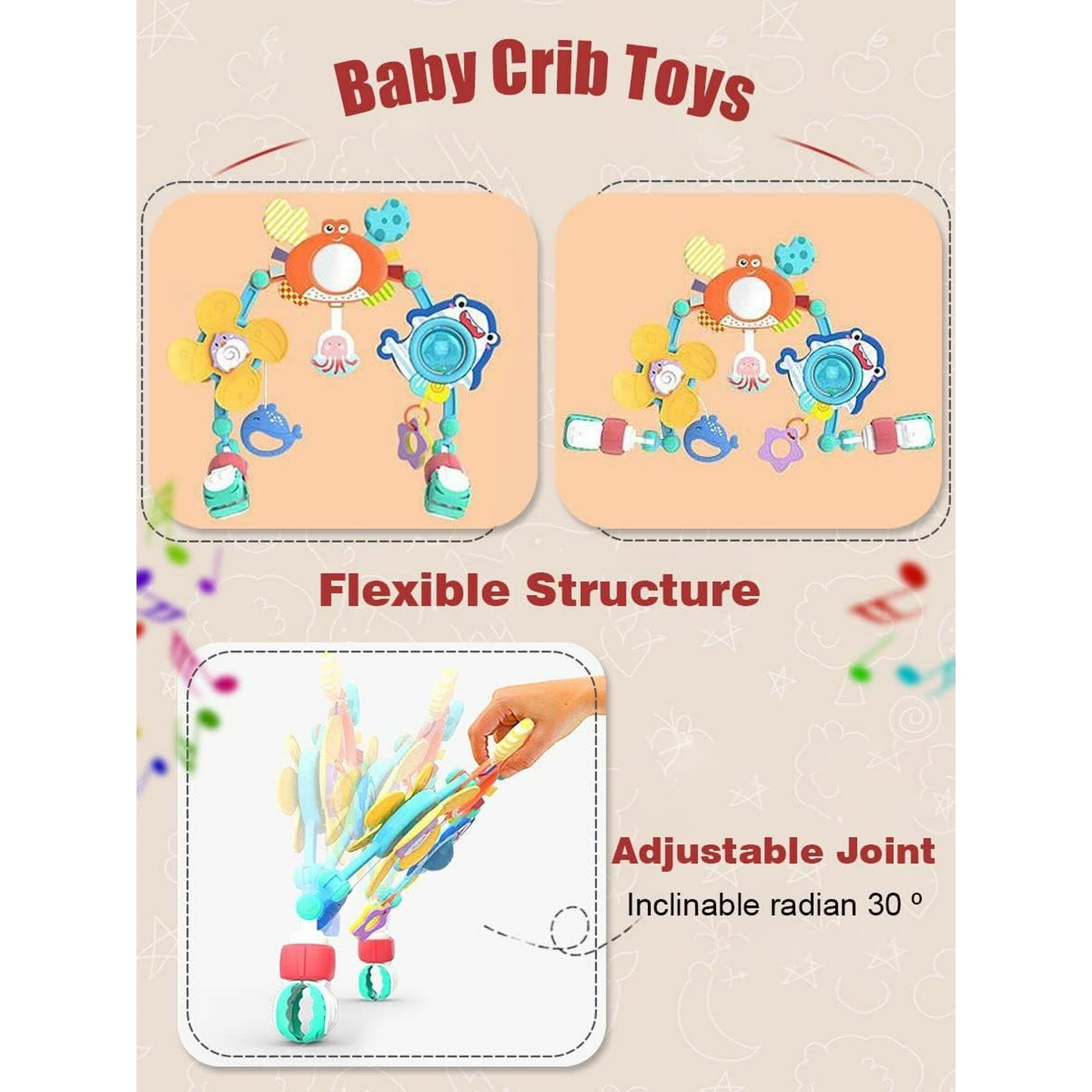 Ludolm Baby Stroller Arch Toys, Travel Car Seat Toys, Baby Play Arch Crib Accessory Toys, Mobile for Bassinet, Pram Activity Arch Bar Toys for Babies Infants