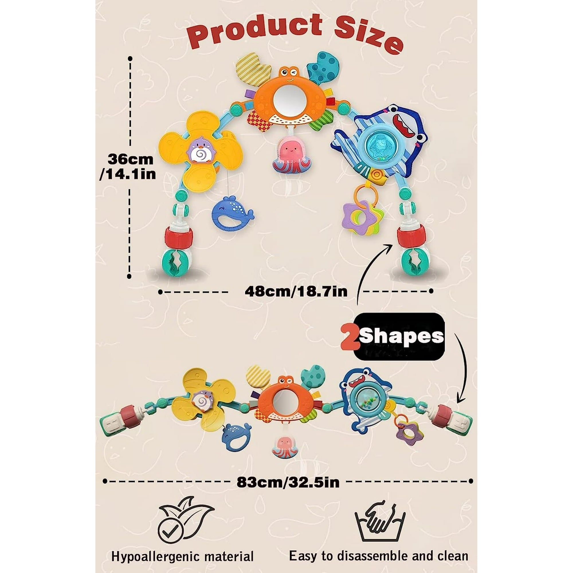 Ludolm Baby Stroller Arch Toys, Travel Car Seat Toys, Baby Play Arch Crib Accessory Toys, Mobile for Bassinet, Pram Activity Arch Bar Toys for Babies Infants
