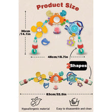 Baby play arch toy bar with hanging ocean figures and size measurements in cm