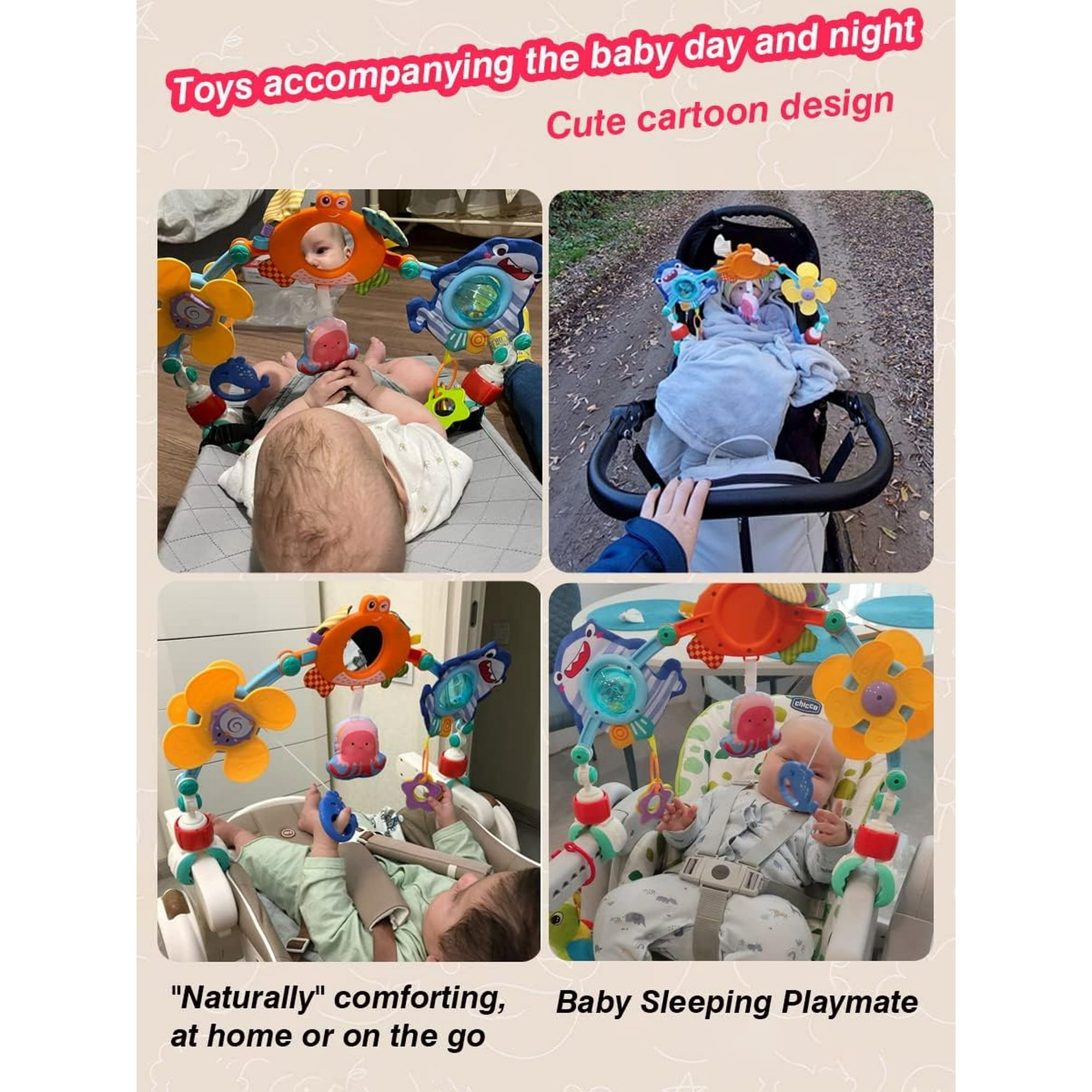 Ludolm Baby Stroller Arch Toys, Travel Car Seat Toys, Baby Play Arch Crib Accessory Toys, Mobile for Bassinet, Pram Activity Arch Bar Toys for Babies Infants