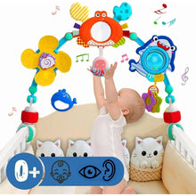 Baby play arch with hanging sea and animal toys, colorful clips for stroller or crib