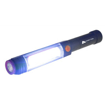 Blue LED flashlight with clear front window and purple end cap