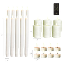 Flameless LED candles bundle with white tapers and textured pillar candles, remote