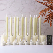 Flameless LED taper candles set with ivory holders and black remote control