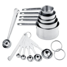 Stackable stainless steel measuring cups and spoons set with hanging ring handles