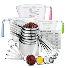 Stainless steel nesting measuring cups with engraved markings and spoon measuring set