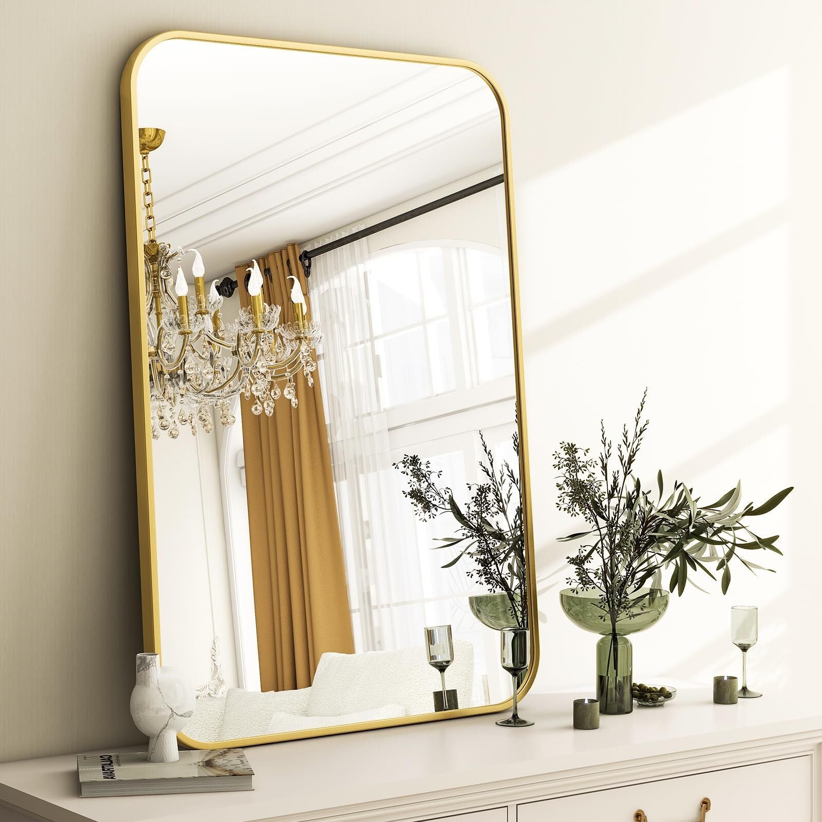 Lumora 28"x20.2" Bathroom Mirror with Round Edge Wall- Mounted Mirror, Black