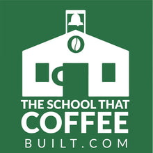 The School That Coffee Built logo with bell and coffee cup icon and text