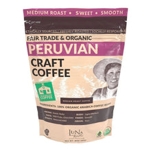 Organic Peruvian craft coffee bag, medium roast, sweet and smooth, whole bean
