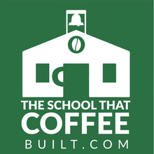 Luna Roasters The School That Coffee Built logo on green background with cup icon