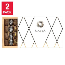 Chocolate-covered dates 2-pack gift box with Nalya logo, window display