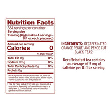 Nutrition facts panel for decaffeinated iced tea, 384 servings