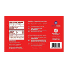 Iced tea tea bag box back panel with nutrition facts and brewing instructions