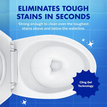 Toilet bowl with clinging gel technology label on Lysol Advanced cleaner