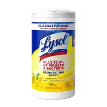 Disinfecting wipes canister, white with yellow band and front label