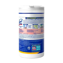 Disinfecting wipes canister back label, blue and white with small yellow section