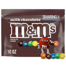Milk chocolate candy sharing size bag with M&M characters and 10 oz label