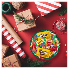 Christmas candy assortment bag in wreath-style circle with visible brand wrappers