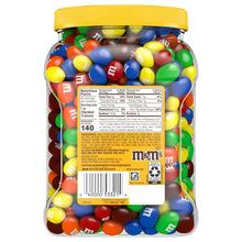 Chocolate candy jar back label with colorful peanut M&M’s and ingredient panel