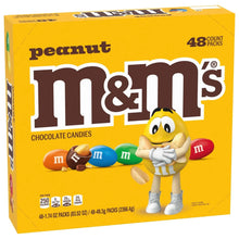 Peanut chocolate candy box front with M&M's logo, 48 count packs, mascot