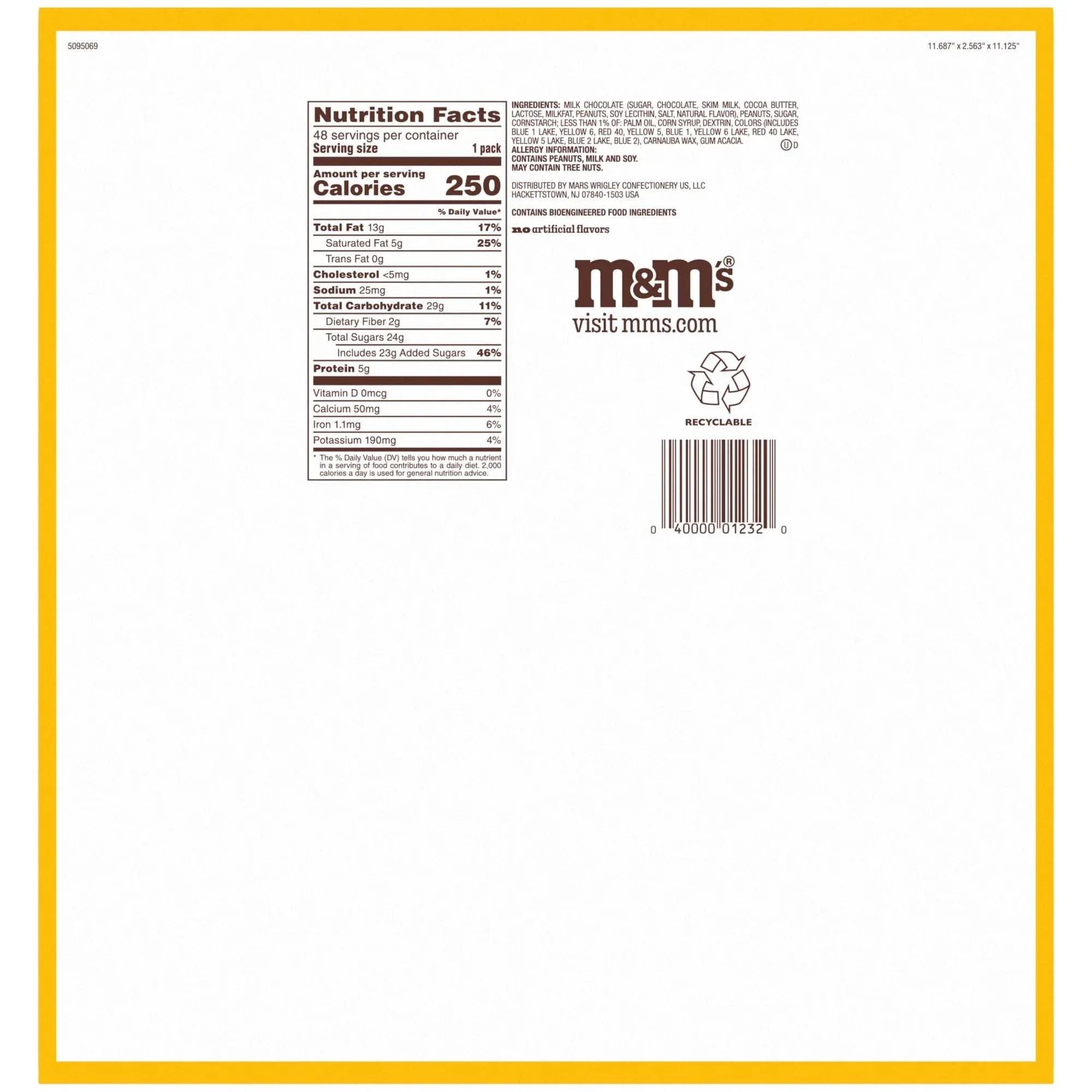 M&M's Chocolate Candy, Peanut, Full Size, 1.74 oz, 48-count - USA MEGA SHOP