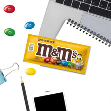 Peanut chocolate candy pouch with M&M's logo and colorful candy pieces