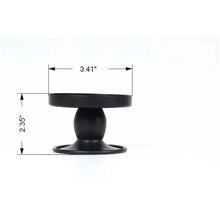 Black flippable candle holder with round tray top and pedestal base; size shown