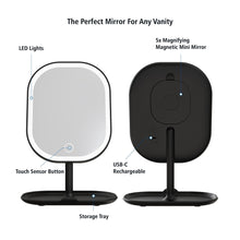 LED makeup mirrors set with LED lights, touch button, and rechargeable USB-C power