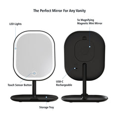 Mainstays LED Makeup Mirror, Rechargeable Vanity Mirror with Lights and Storage Tray Base