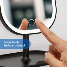 Rechargeable vanity mirror with round LED ring light and touch brightness control