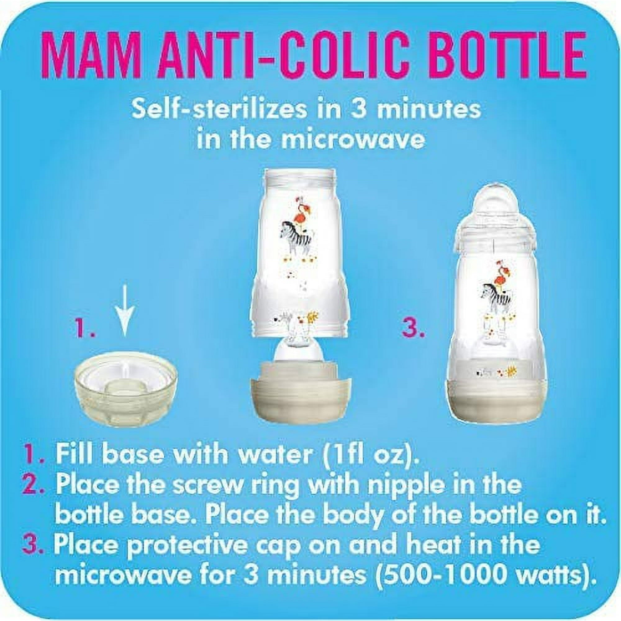 MAM Easy Start Anti-Colic Bottle 9 oz (3-Count), Baby Essentials, Medium Flow Bottles with Silicone Nipple, Unisex
