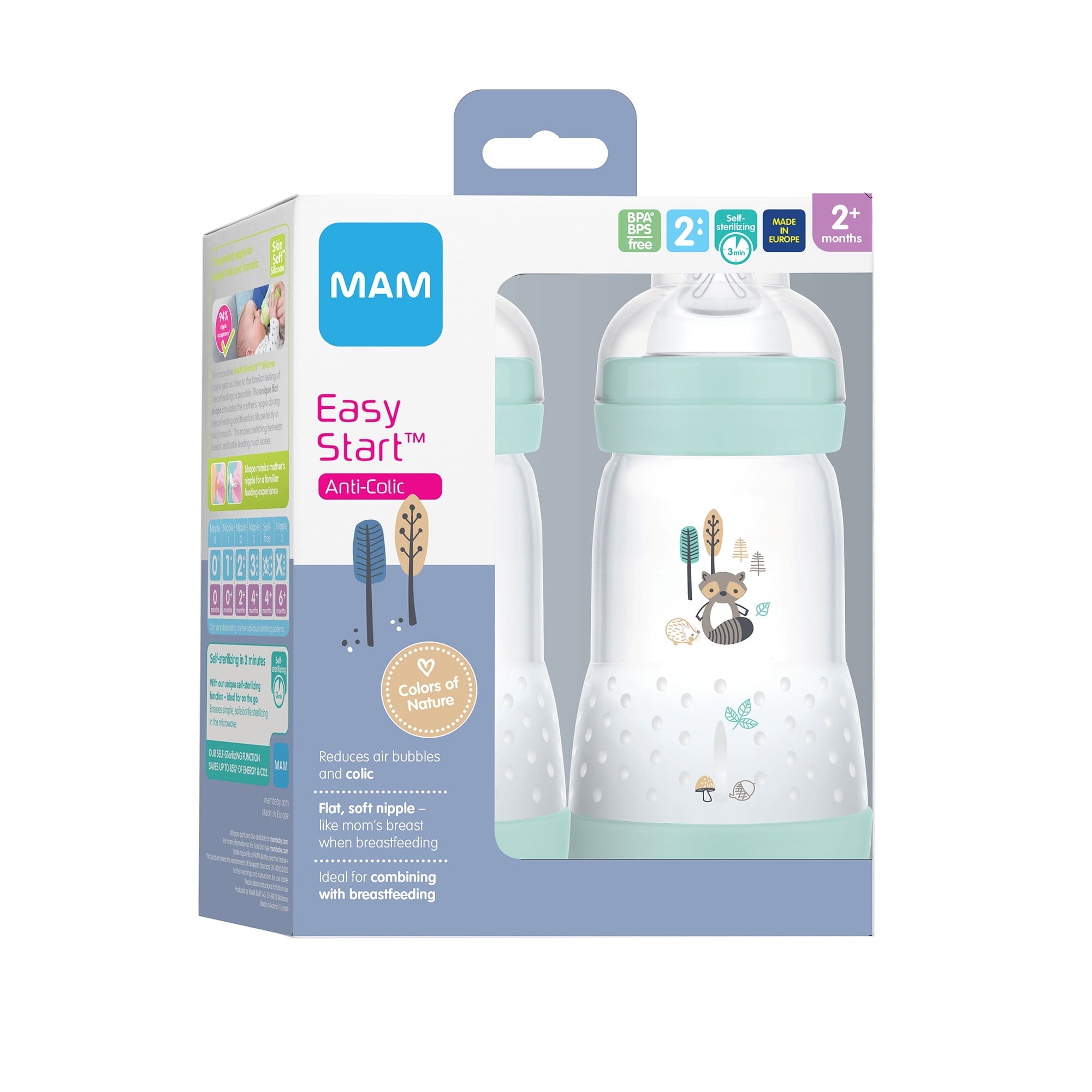 MAM Easy Start Anti-Colic Bottle, 9 oz, Boy, 2 Pack