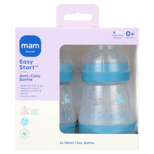 MAM anti-colic bottle box showing two 5 oz blue bottles